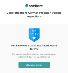 GERMAN PRECISION has won yet another award for our service from OneFlare. Thank you for your support and trust! Contact German Precision for the best pre-purchase car inspection in Melbourne.